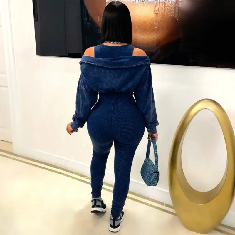 Women Knit Ribbed Skinny Jumpsuits Off Shoulder Full Sleeve Fake 2 Piece Empire Stretch Slim One Piece Overals Casual Rompers