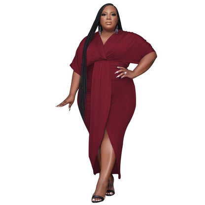 5XL Overszie Women Bodycon Dress 2023 Spring Summer Half Sleeves V Neck Front Split Sexy Ladies Party Nightclub Dresses