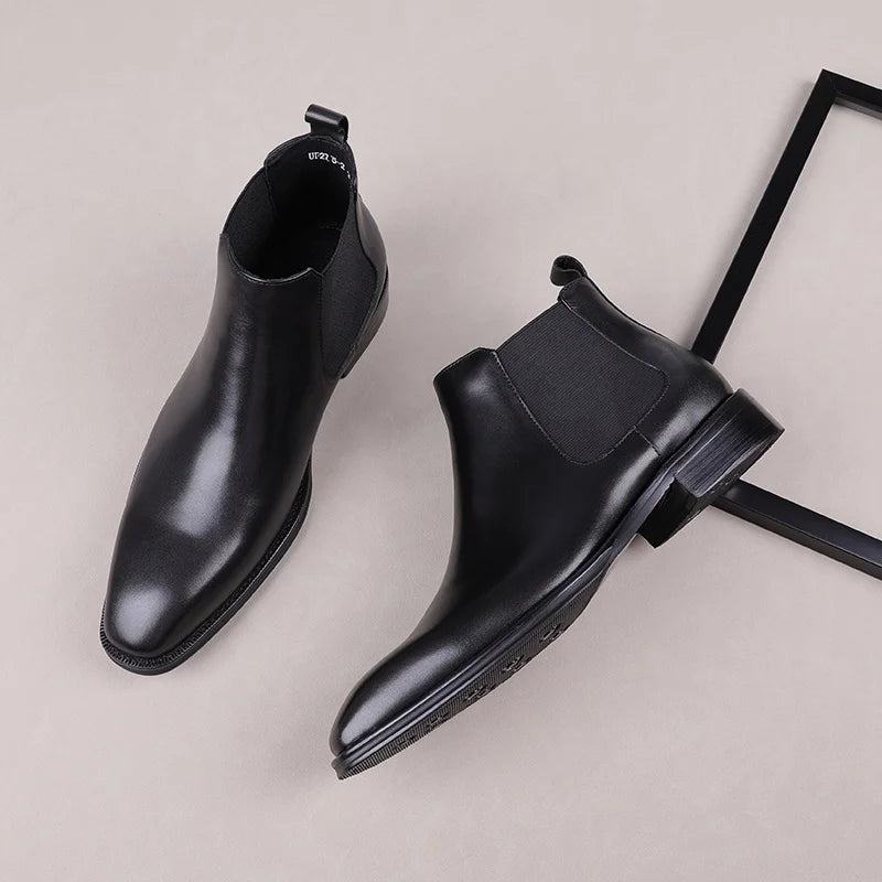 Designer Tan / Black Dress Shoes Mens Ankle Boots Genuine Leather Boots Male Business Shoes