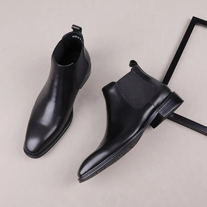 Designer Tan / Black Dress Shoes Mens Ankle Boots Genuine Leather Boots Male Business Shoes