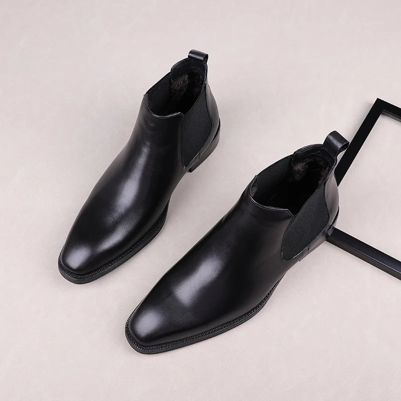 Designer Tan / Black Dress Shoes Mens Ankle Boots Genuine Leather Boots Male Business Shoes