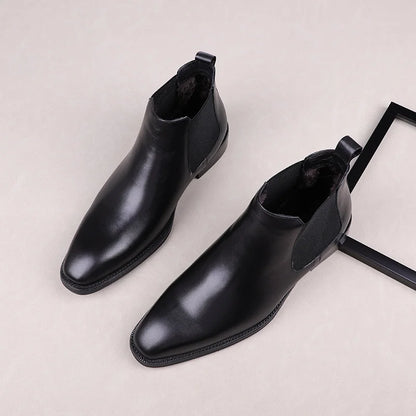 Designer Tan / Black Dress Shoes Mens Ankle Boots Genuine Leather Boots Male Business Shoes