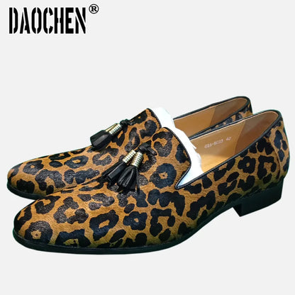 Luxury Men's Loafers Handmade Leopard Shoes Size 7-13 Casual Mens Dress Shoe Wedding Party Banquet Leather Shoes For Men