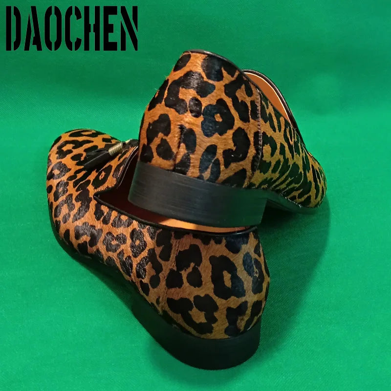 Luxury Men's Loafers Handmade Leopard Shoes Size 7-13 Casual Mens Dress Shoe Wedding Party Banquet Leather Shoes For Men