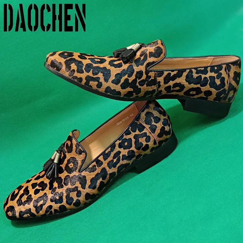 Luxury Men's Loafers Handmade Leopard Shoes Size 7-13 Casual Mens Dress Shoe Wedding Party Banquet Leather Shoes For Men