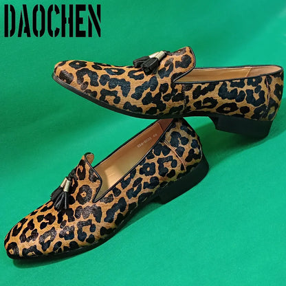 Luxury Men's Loafers Handmade Leopard Shoes Size 7-13 Casual Mens Dress Shoe Wedding Party Banquet Leather Shoes For Men