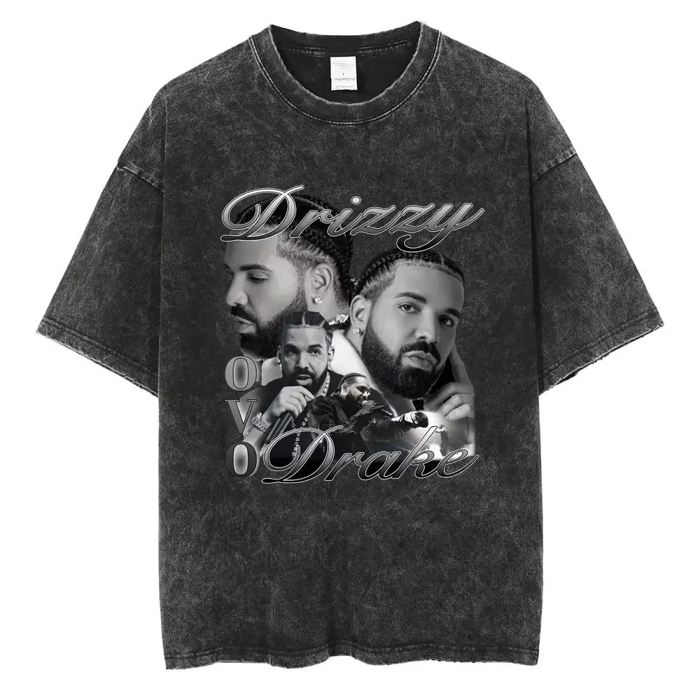 Hot Rapper Drizzy Drake Washed T Shirt Men Women Vintage Hip Hop Clothes T-shirt Man's Harajuku Gothic Loose T-shirts Streetwear