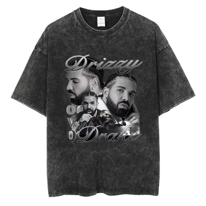 Hot Rapper Drizzy Drake Washed T Shirt Men Women Vintage Hip Hop Clothes T-shirt Man's Harajuku Gothic Loose T-shirts Streetwear