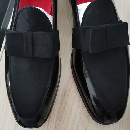 Italy Style Black Men Patent Leather Shoes Fashion Bowtie Loafers Men's Flats Dress Shoes Handmade Party And Wedding Shoes