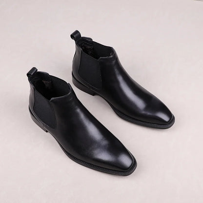 Designer Tan / Black Dress Shoes Mens Ankle Boots Genuine Leather Boots Male Business Shoes