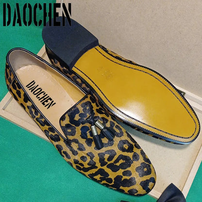 Luxury Men's Loafers Handmade Leopard Shoes Size 7-13 Casual Mens Dress Shoe Wedding Party Banquet Leather Shoes For Men