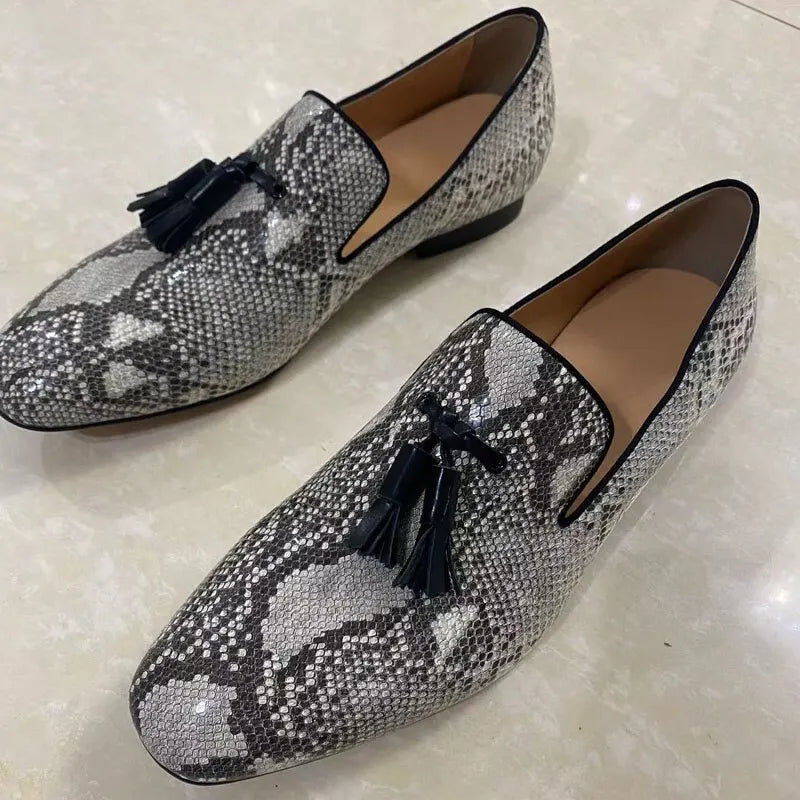 Mixed Colors Snake Skin Pattern Men Leather Shoes Tassel Loafers Handmade Luxury Designer Shoes Slip On Summer Men Dress Shoes
