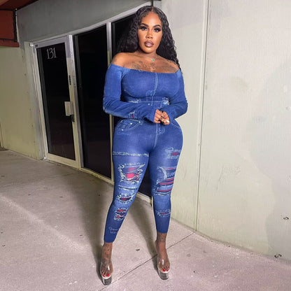 CM.YAYA Printed Women's Set Off Shoulder Tee Tops and Legging Pants Suit 2023 INS Fitness Two 2 Piece Set Outfit Tracksuits