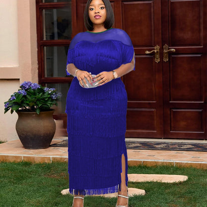 Plus Size Elegant Women's Dresses For Party 2022 Summer Tassel Fringed Dress Casual Robe Evening Cloth Long Prom Fashion Outfit
