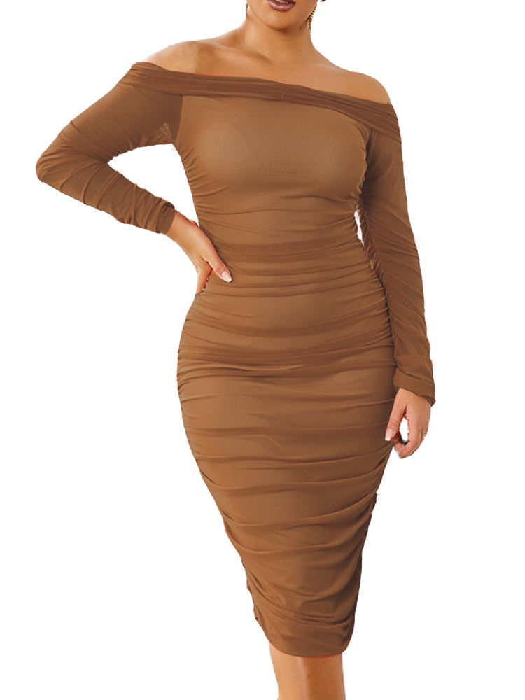 REPHYLLIS Women Gauze Off Shoulder Elegant Sexy Bodycon Slim Fit Party Evening Night Out Club Wear Dresses 2022 See-Through