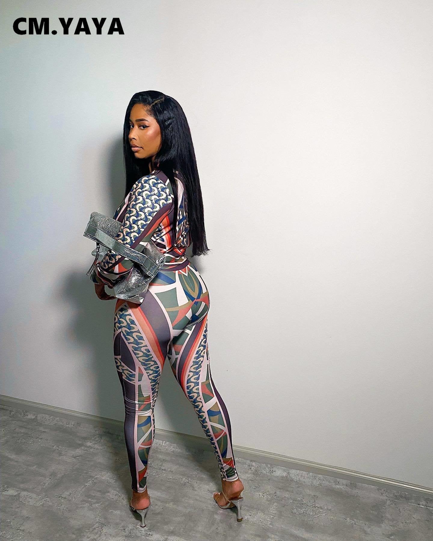 CM.YAYA Fashion 3D Printed Women Two 2 Piece Set Outfits Vintage Track Jacket and Legging Pants Suit INS Tracksuit Sweatsuit