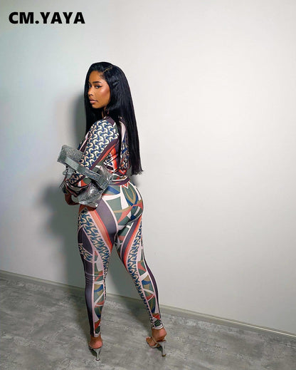 CM.YAYA Fashion 3D Printed Women Two 2 Piece Set Outfits Vintage Track Jacket and Legging Pants Suit INS Tracksuit Sweatsuit