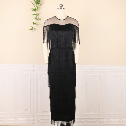 Plus Size Elegant Women's Dresses For Party 2022 Summer Tassel Fringed Dress Casual Robe Evening Cloth Long Prom Fashion Outfit